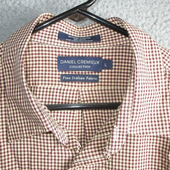 DANIEL CREMIEUX MEN'S L/S BUTTON SHIRT RED BEIGE NAVY BLUE LARGE COTTON - Picture 1 of 4